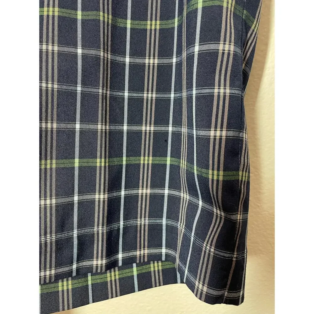 adidas Mens Golf Shorts Navy Blue Plaid 34 Flat Front